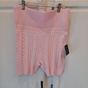 Harper& Ivy Cozy Pink Cable Knit High Waist Women's Shorts